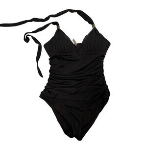 EUC Victoria's Secret Forever Sexy Black Ruched Halter One-Piece Swimsuit Size M